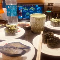 Seaweed sushi, avocado sushi edamamee  at Mawashizushi Katsu  in Tokyo