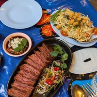 Steak & papaya salad at muan in South West London