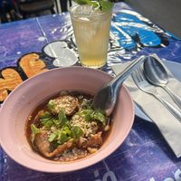 Crispy dumplings with vegan mince pork in Tom yum sauce - and a heavenly cocktail   at muan in South West London