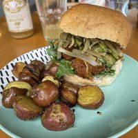 Vegan tempeh BBQ burger  at Raw Cafe in Lima