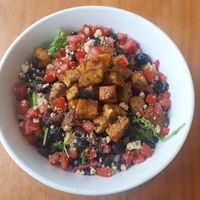 Camote and cheese buddha bowl at Raw Cafe in Lima