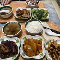 Meal sets including dishes, rice (can change for noodles), and soup  at Veggie Factory - San Po Kong - 素食工房 in Kowloon