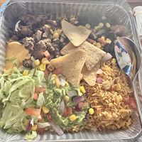 Burrito bowl with vegan “lamb”   at La Cabra Mexican in Hawthorn