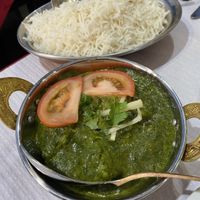 Vegan Aloo Palak (spinach with potatoes) + extra rice  at Namaste Indian Restaurant in Sao Miguel