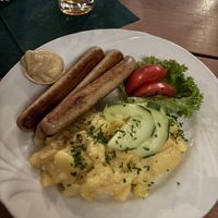 Bratwurst and potato salad   at "Trödelstuben", Wein- und Bierstuben, Restaurant in Nuremberg
