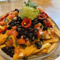 Nachos with fries (they ran out of chips)  at My Vegan Gold in Los Angeles