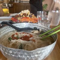 Pho with vegan chicken instead of tofu and Sriracha  at My Vegan Gold in Los Angeles