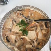 Mushroom coconut noodle soup  at My Vegan Gold in Los Angeles