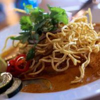 Gold Edition Noodles - two types of curry (red and yellow) with two types of noodles. at My Vegan Gold in Los Angeles