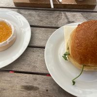 Cheesecake and clearly marked vegan filled bun   at Joseph Brot - Linz in Linz