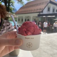Raspberry icecream   at Potičnica in Bled