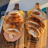 Vegan croissant misto (ham & cheese) and vegan croissant with appel & cinnamon at O Melhor Croissant da Minha Rua   in Evora