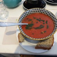 Vegan tomato soup (soda bread not vegan) at Púca in Dingle