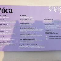The menu at Púca in Dingle