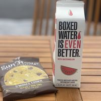 Vegan cookie and boxed water   at Harbor Fox Coffee Bar in West Dennis