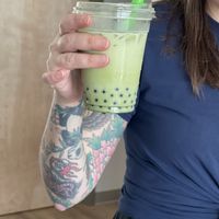 Matcha with almond milk and boba   at Harbor Fox Coffee Bar in West Dennis