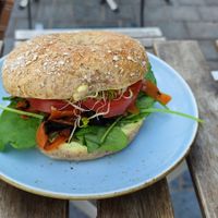 Vegan Salmon bagel at Avocado Vegan Bistro in Gdansk