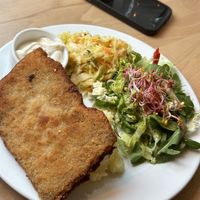 Soy Schnitzel with potato puree and salad   at Avocado Vegan Bistro in Gdansk