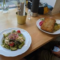 Potato dumplings and schnitzel at Avocado Vegan Bistro in Gdansk