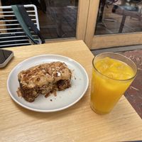 Banana bread and orange juice  at Rudimentary  in Footscray