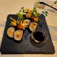 Sushi (dinner menu) made with blanched nuts instead of cooked rice at Natural Food Dining LOHAS in Sapporo