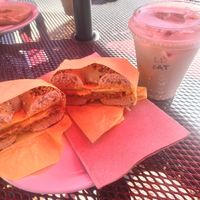 Vegan bagel sandwich and London Dog tea  at Mutts Coffee Roasters in Beaverton