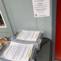 Emergency pet food supplies outside (also have a pantry inside as well) at Mutts Coffee Roasters in Beaverton