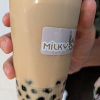Oolong with oat milk and tapioca boba at Milky-Cha in Astoria