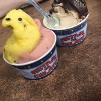 Passion fruit & watermelon sorbet and cappuccino rice milk ice cream & chocolate sorbet  at Festival del Gelato in Florence