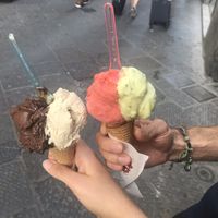 Dark chocolate, cappuccino, strawberry & kiwi at Festival del Gelato in Florence