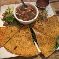Spinach and mushroom quesadillas with vegan cheesee  at The Forge in Ben Wheeler