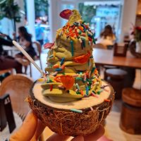 Matcha Soft Serve in a Coconut 🥥 😋 at chloe in New York City