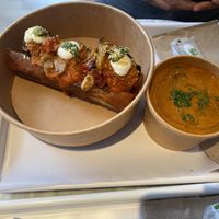 Italian "meatball" sub and tomato soup at chloe in New York City
