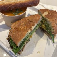 Guac burger and tomato soupp  at chloe in New York City