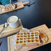 Vegan waffles and oat Cappuccino  at Geeske & Der Swarte Roelf in Borkum