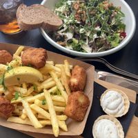 Vegan fish nuggets and salad (vegan option for dressing)  at Geeske & Der Swarte Roelf in Borkum