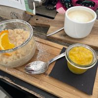 Milk Pudding with compote  at Geeske & Der Swarte Roelf in Borkum