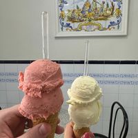 Strawberry + Coconut/Pineapple at Heladería La Caseta in Leliana