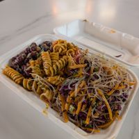 Bean salad, Pasta salad, Mung bean noodle + soy curls at Tastoria Kitchen - Food Stand in Oshawa