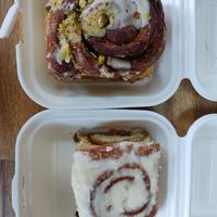 Pistachio roll and cinnamon roll at Teatime Collective in Manchester
