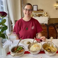 Mains, mini-eggplant in peanut sauce, curry and rice  at Kama Sutra - Indisches Restaurant in Cologne
