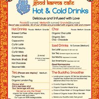 Drink menu at The Good Karma Cafe in West Vancouver