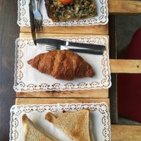 Panini with eggplant and zucchini, blueberry croissant and sandwiches with vegan cheese  at Biovegan Cafeteria Navarro in Valencia