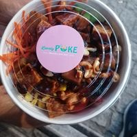 Presented poke bowl for take away at Lovely Poke in Milan
