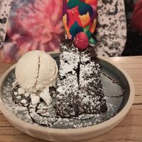 Chocolate cake with vegan ice-cream at The Raven Inn in Devizes