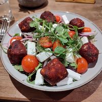 Crispy beetroot and vegan feta salad, came without dressing at Four Crosses in Menai Bridge