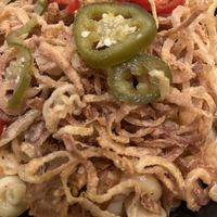 Whiskey Mac w/ Plant-Based Sausage & Crispy Onions  at Walt Disney World - Territory Lounge in Lake Buena Vista