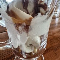 Coconut ice cream sundaee  at Lumuma in Pokhara