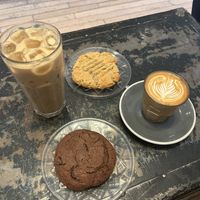 Lattes with oat milk and vegan cookies!  at The Elm Cafe in Kingston