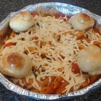 Vegan Baked Ziti and Garlic Knots at Pizza Company in Las Vegas, NV at Pizza Company in Las Vegas